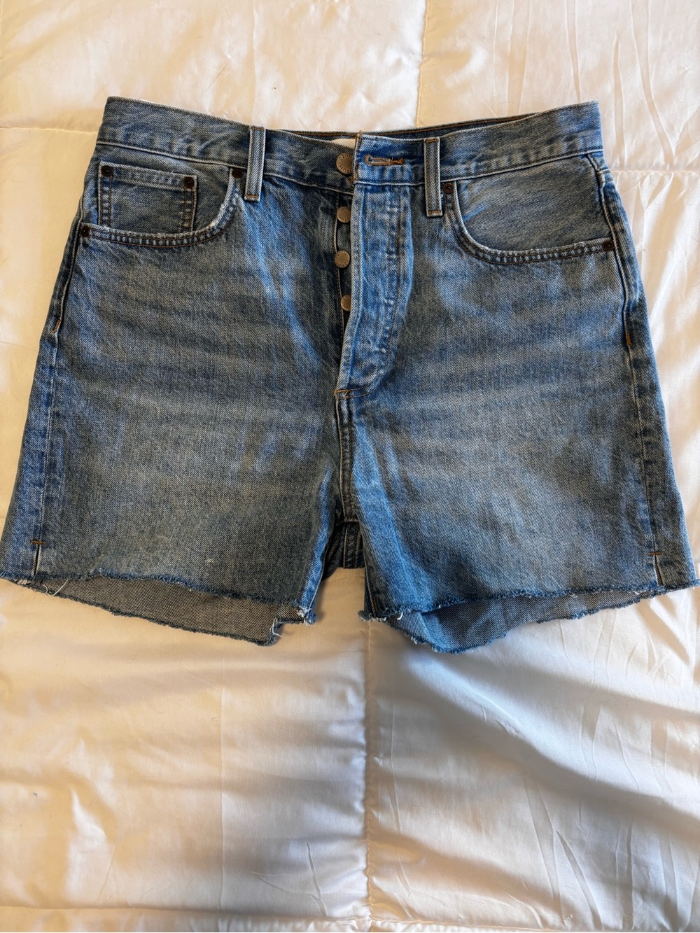 Denim Forum Medium Blue High-Rise Cutoff Jean Shorts